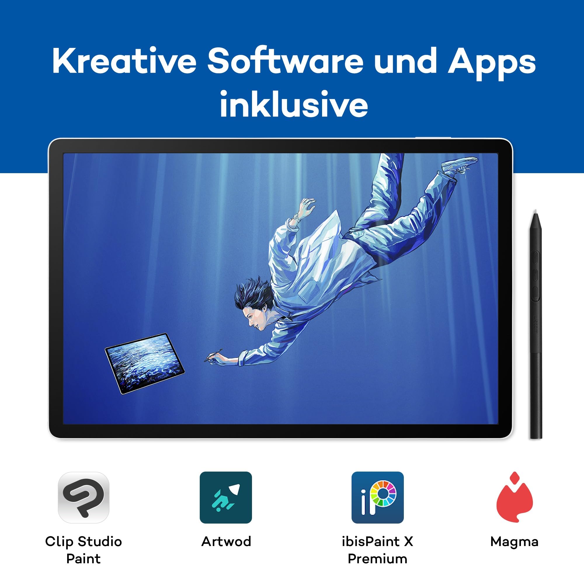Wacom MovinkPad Pro 14 Zeichentablet – Stift-auf-Papier-Gefühl mit OLED-Display für echtes Schwarz, außergewöhnlichen Kontrast, schnelle Reaktionszeit, Premium Textured Glass, ultrapräziser Pro Pen 3