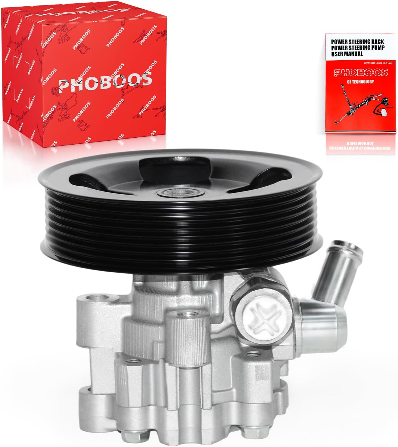 PHOBOOS Power Steering Pump Compatible with Toyota Tundra 2007-2014 V8 5.7L/2014 V8 4.6L/2015-2022 All Engine, with Outlet & Pulley, Smooth Steering, Low Noise, High Durability, Ref. 21-5486