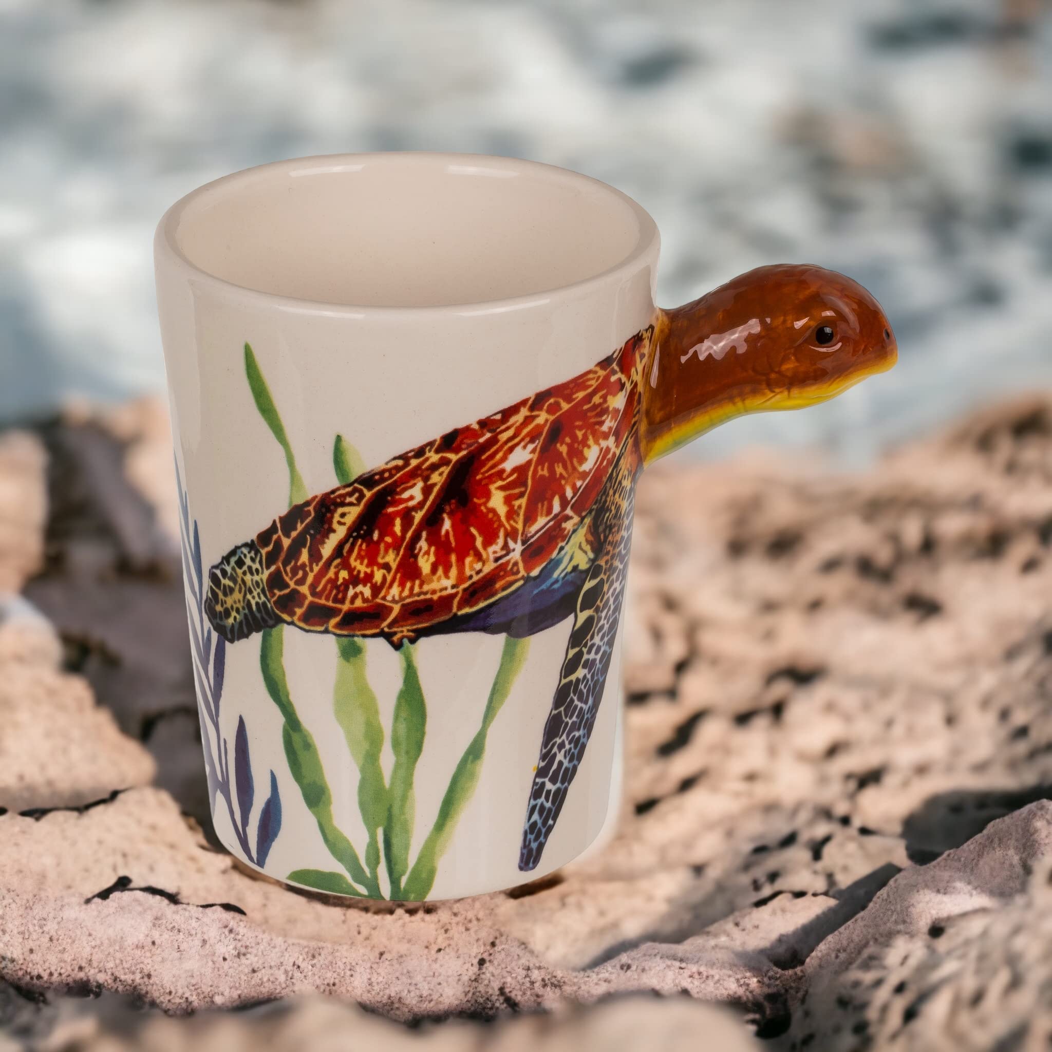 MIJOMA Koffiemok theemok met handvat van keramiek met diermotief, handbeschilderde 3D-mok voor dierenliefhebbers dierenvrienden koffie, thee, cacao, 11 x 8,5 cm 300 ml (haai