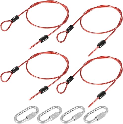 Miniatura 6 de MECCANIXITY Cable de seguridad de 0.098 in x 1.6 ft de plástico recubierto de acero cuerda de bloqueo negro 4 piezas con 0.138 in de grosor rápido
