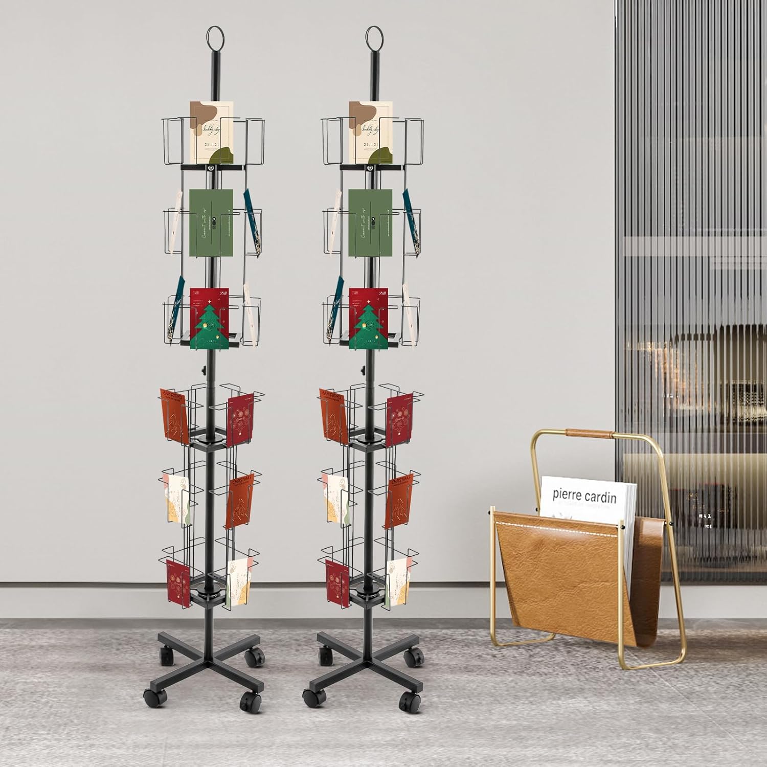 2 Pack 6 Tier Rotating Greeting Card Display Stand 360° Rotating Greeting Card Rack 24-Pocket Holiday Card Holder Display for Postcards, Brochures, and Greeting Cards (Black)