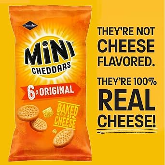 Mini Cheddars Snacks Bulk - Mega Value Box of 48 x 23g Original Cheddar Biscuits Baked with Real Cheese Bar Snack for Home Pub, Birthday Party Food or Lunchbox Snack with Birthday Card