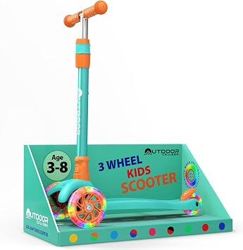 Outdoor Cruiser 3-Wheel Kids Scooter with Lean-to-Steer Technology, Led Lighted Wheel, 4-Level Adjustable Height T-bar Handle, Support Kids Up to 150 Lbs, for Boys & Girls Ages 3-8, Aqua and Orange