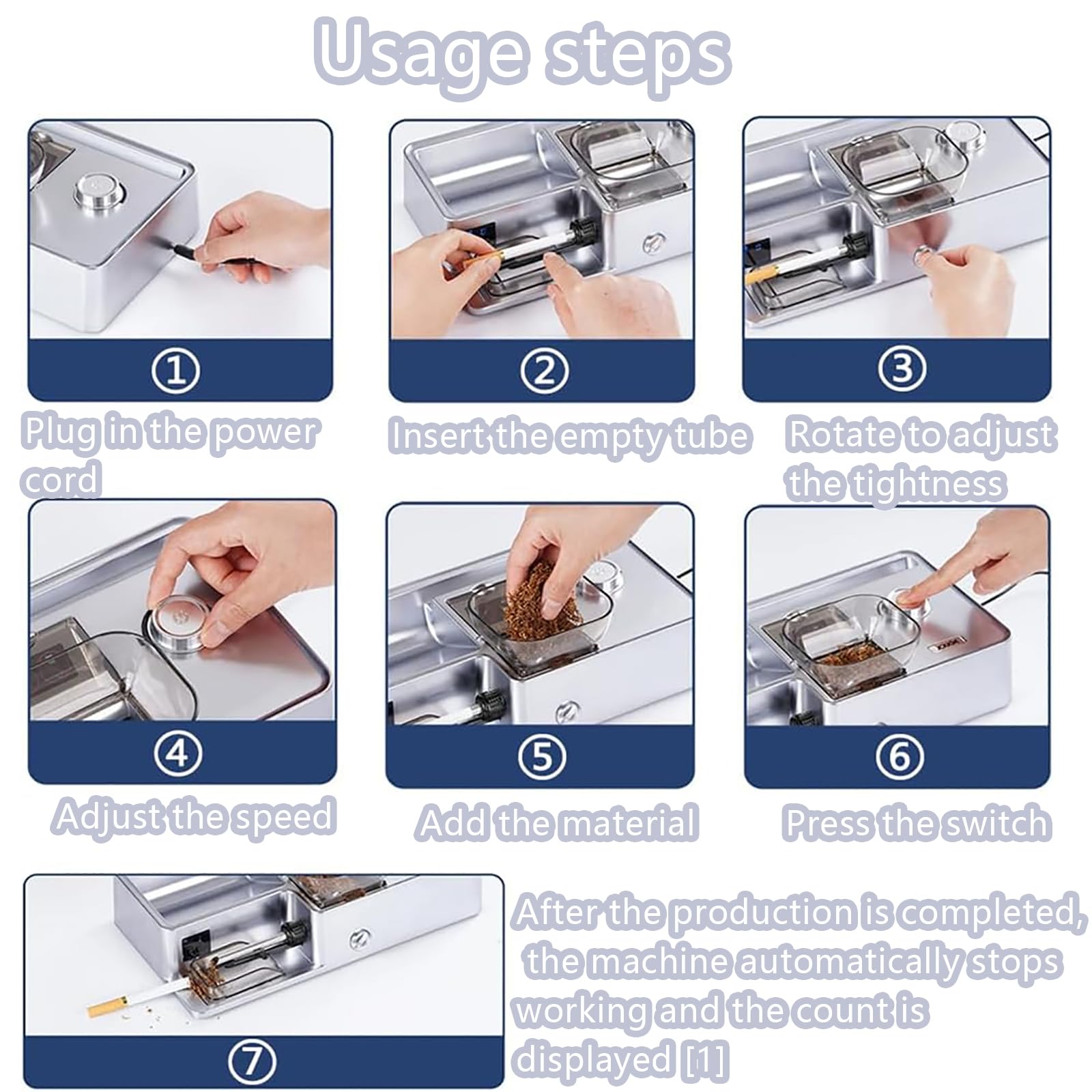 Macchina per rollare sigarette, macchina portatile per sigarette con contatore automatico, regolazione della velocità, doppio stoccaggio materiale, per tubi da 6,5 mm o 8 mm