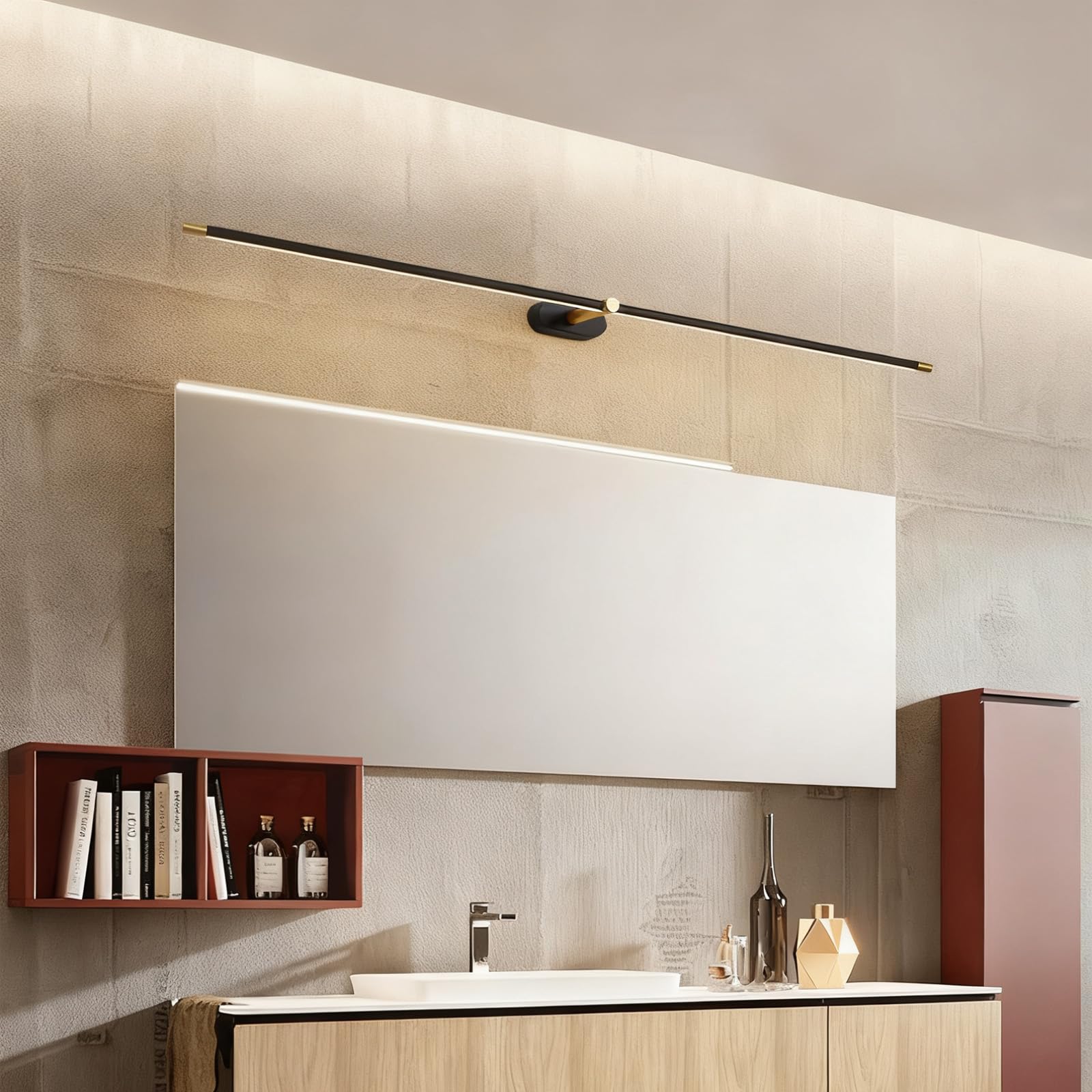 LED Spiegelleuchte Wandlampe Moderne Indoor Wandleuchte Badezimmer Wasserdichte Wandbeleuchtung Lange Lichtleiste Wandleuchten für Hotel Restaurant Badezimmer (Schwarze Gold-Warmes Licht,128cm)