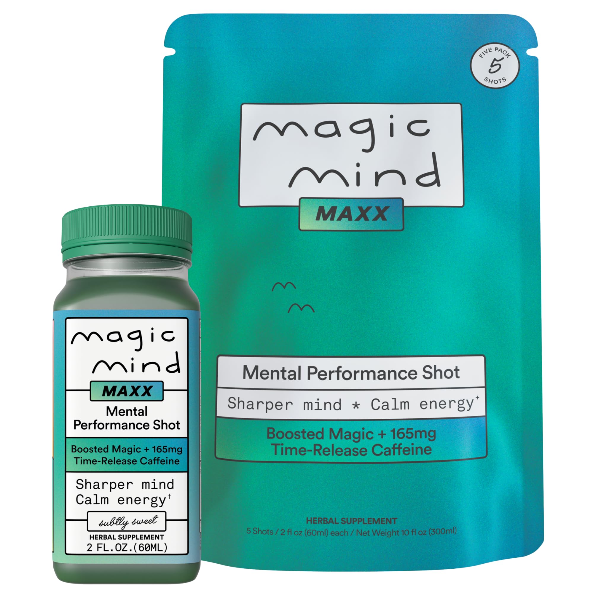 Magic Mind Shot para Energia com Cafeína, Lion’s Mane, Ashwagandha e Citicolina, 165 mg, 5 frascos