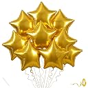 Mystic Toy Store Pack of 10 Star Balloons for Happy Birthday Decoration Gold Kit Baby Boys Girls Kids Men Women Car Boot Living Room Star Shaped Foil Balloon Set Items Golden gallery image