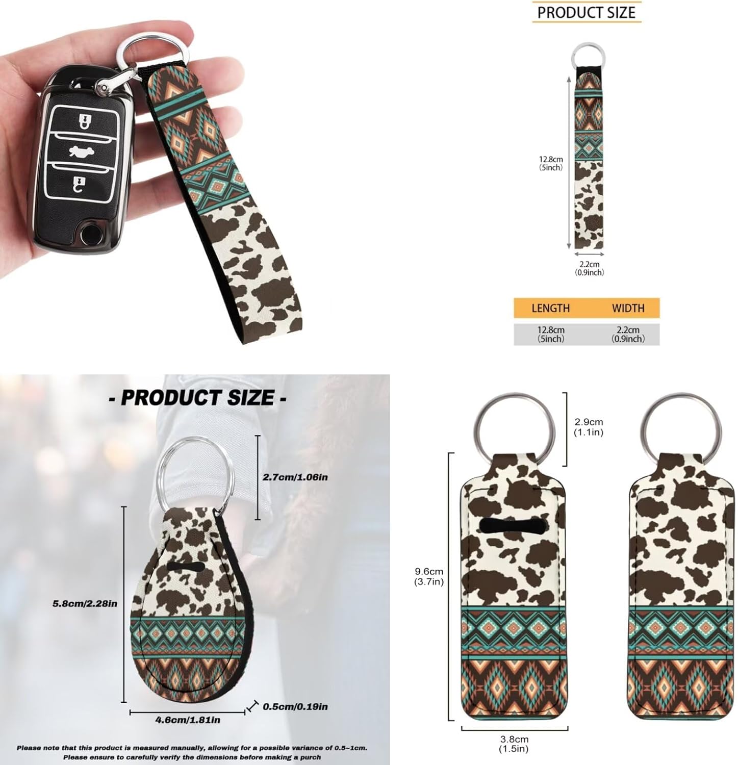 Horeset Cow Print Aztec Car Seat Cover Full Set 13 Pieces Car Steering Wheel Accessories Armrest Cover Auto Seat Belt Cover Key Ring and Coaster Lipstick Cover Universal for Auto Car SUV