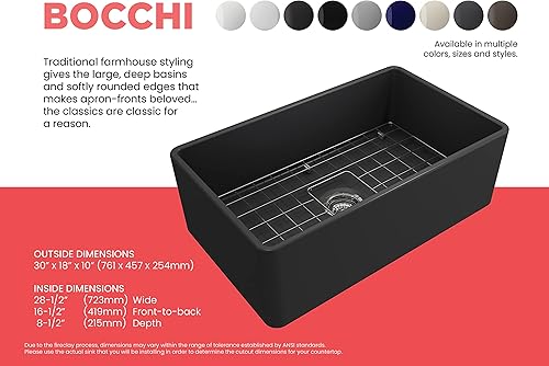 Miniatura 374 de BOCCHI Classico Farmhouse Delantal de arcilla refractaria delantera de 20 pulgadas. Fregadero de cocina de un solo tazón con rejilla inferior Café