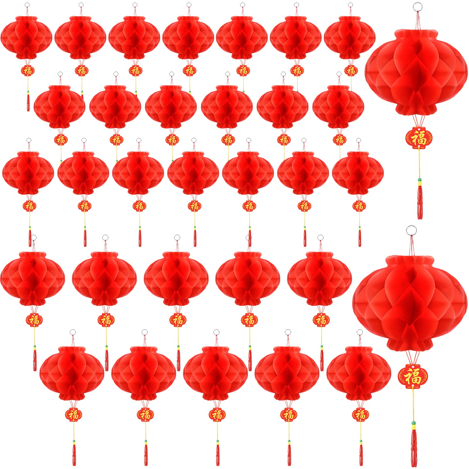 30 Pieces Chinese New Year Decorations Lanterns, 8 Inch and 10 Inch Red Chinese Lanterns Festival Celebration Supplies for New Year, Spring Festival, Party, Wedding and Restaurant