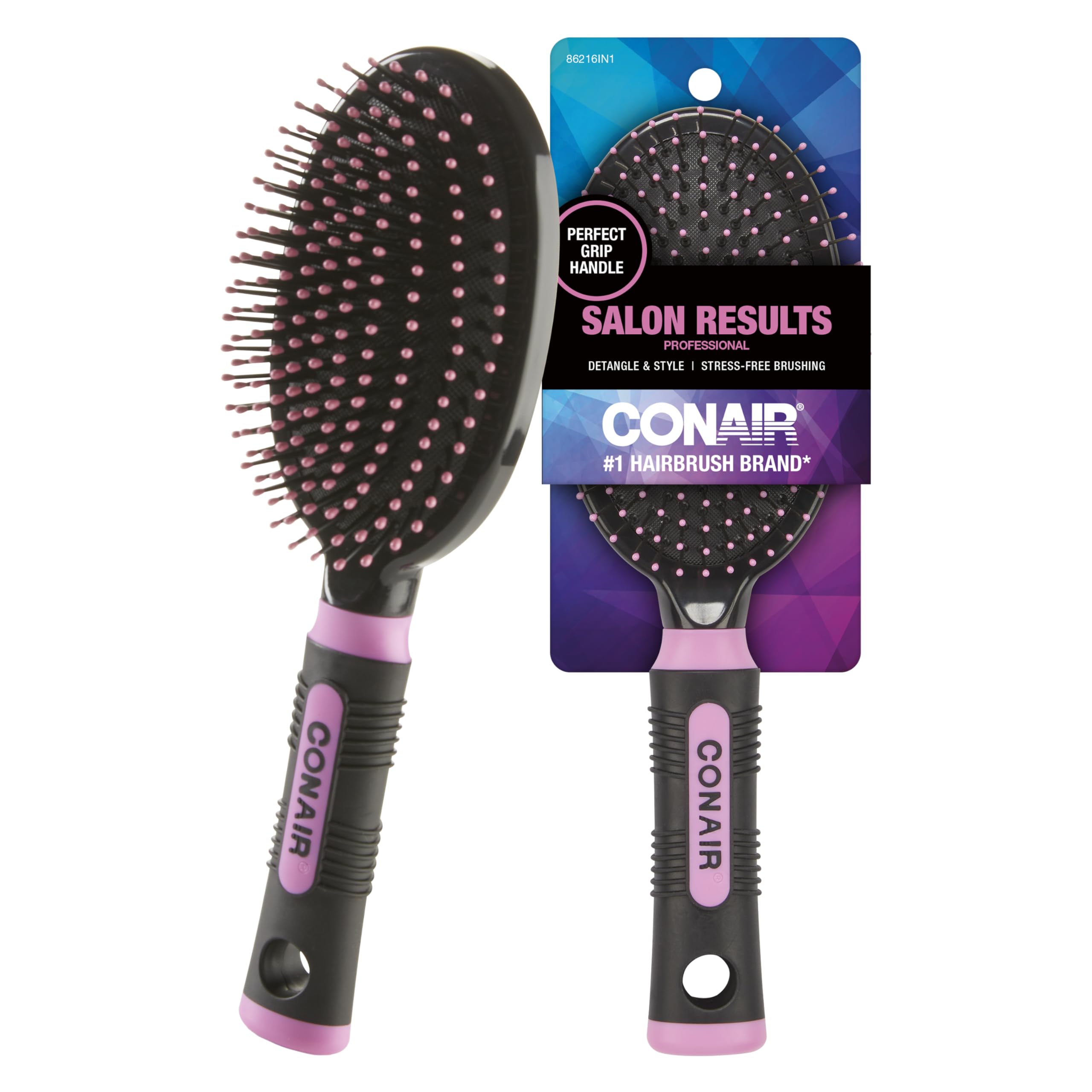 CONAIRSalon Results Hairbrush - Men and Women - Detangling Hair brush - ideal for curly or straight styles - features wire bristles and cushion Base - Pink/Black
