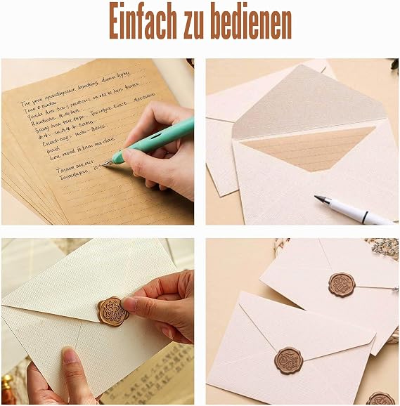 Writing Paper with Envelope Set 24 Vintage Writing Paper with 6 Envelopes 6 Self-Adhesive Wax Seal Stickers Vintage Paper with Lines for Invitation Love Letter
