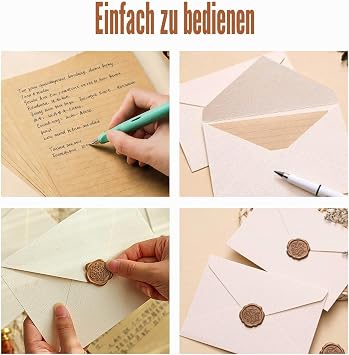 Writing Paper with Envelope Set 24 Vintage Writing Paper with 6 Envelopes 6 Self-Adhesive Wax Seal Stickers Vintage Paper with Lines for Invitation Love Letter