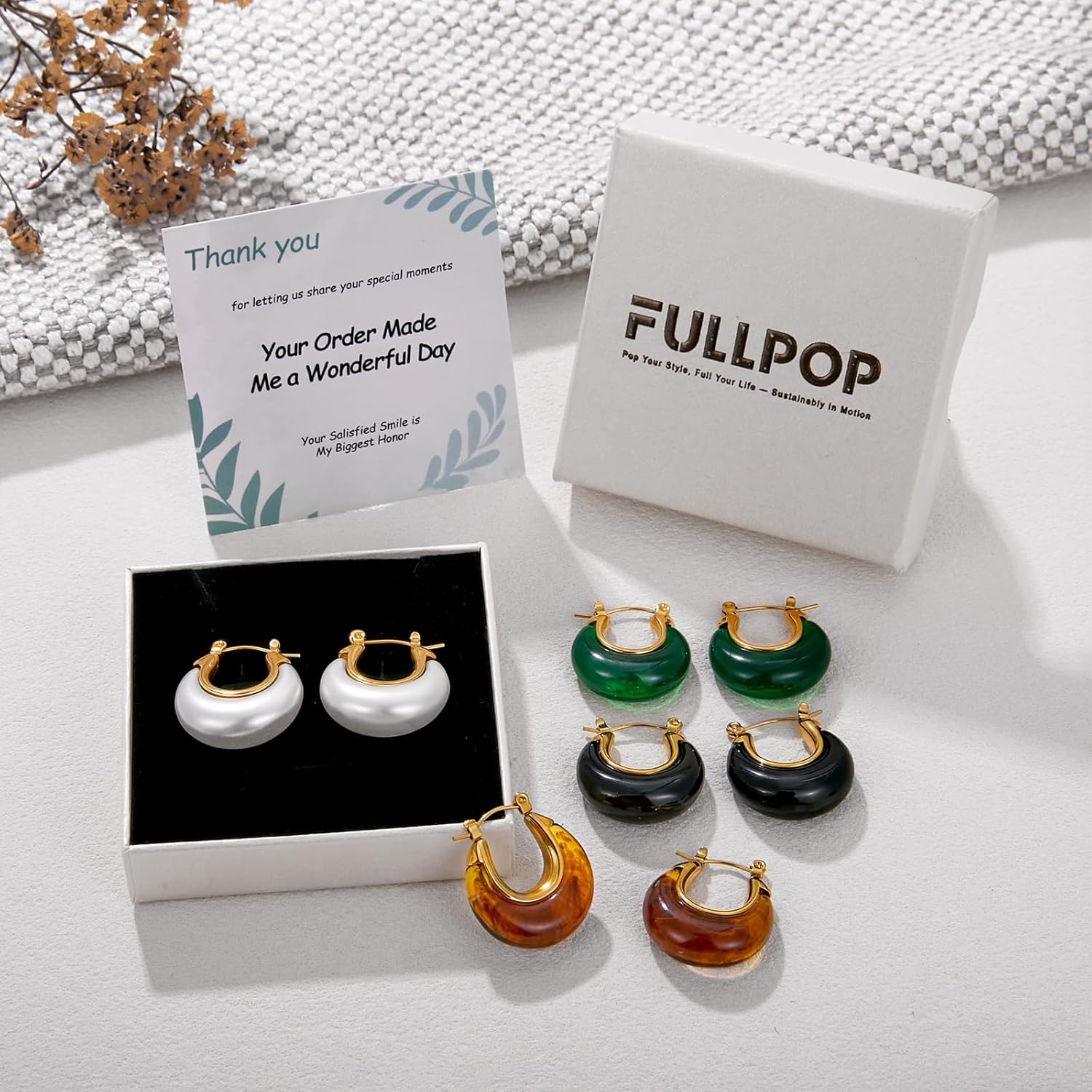 Fullpop Vintage Earrings for Women, Chunky 14K Gold Plated Resin Hoop Earrings Lightweight Hollow Drop Earrings Hypoallergenic Earrings for Women Vintage Anthropologie Jewelry Gifts for Women - Image 7