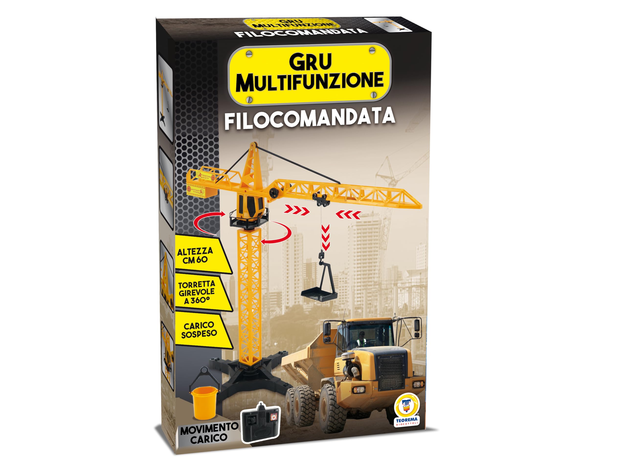 Teorema Giocattoli, Grúa de Juguete para niños de 60 cm de Altura, grúa con Movimiento de 360° y Gancho móvil, Juego de construcción