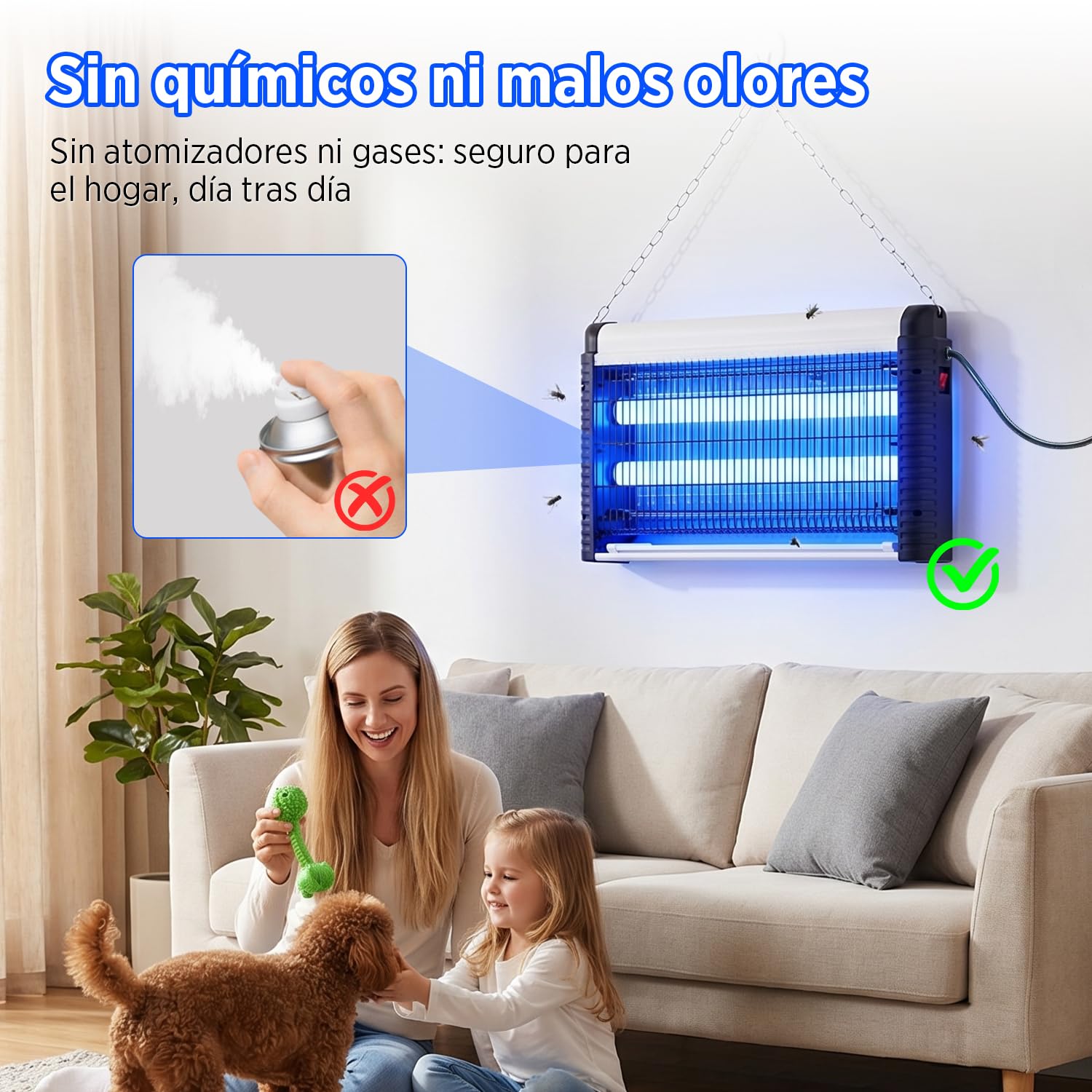 Mata Insectos Eléctrico 35W – Lámpara UV Antimosquitos 4000V para Interior y Exterior, Trampa Colgante Sin Químicos, Mosquitos, Moscas y Polillas, 80 m²