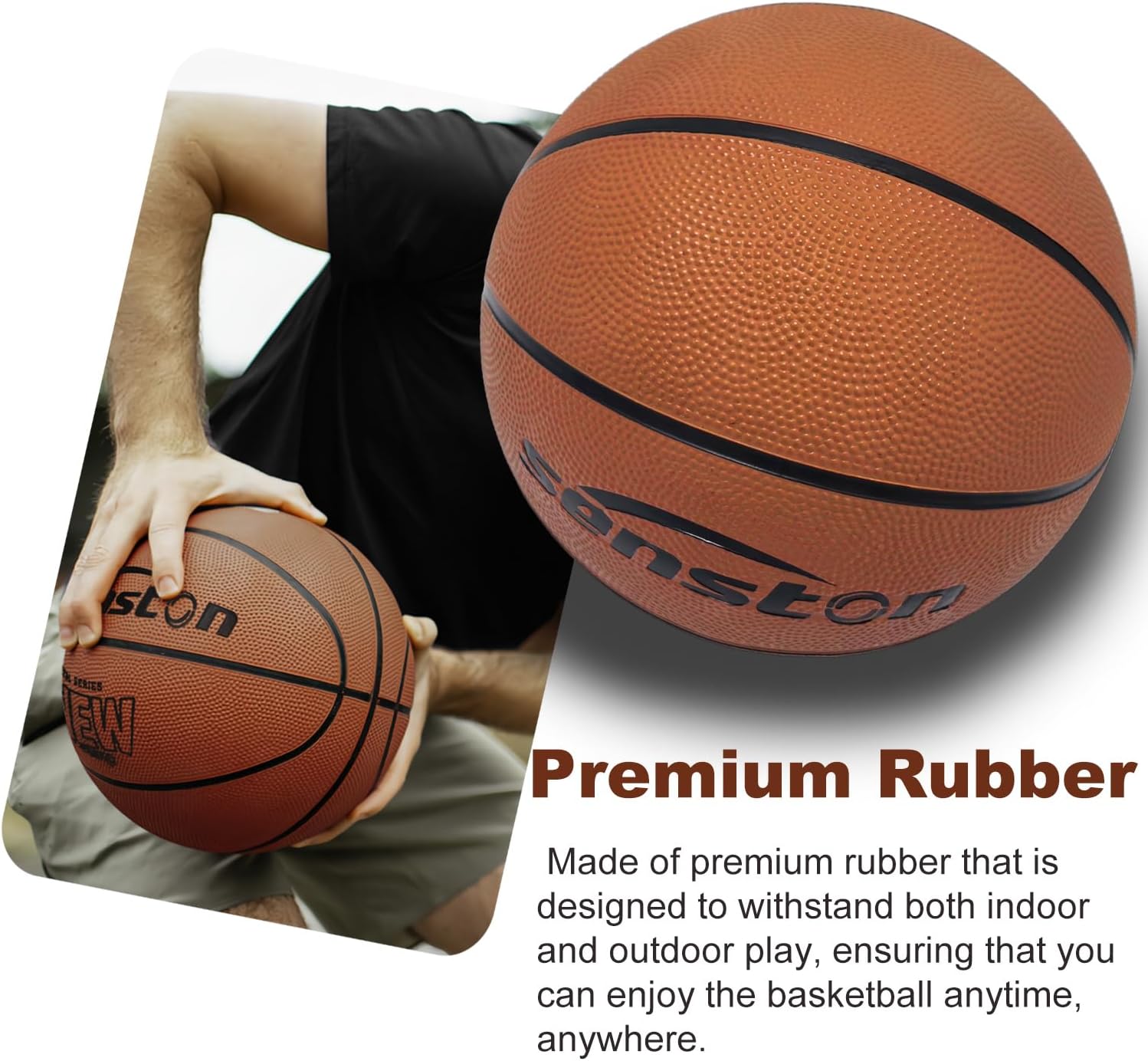Senston 27.5''/29.5'' Outdoor Basketball Excellent Elasticity/Grip Rubber Basketballs with Pump, Durable Size 5/7 Men Basketball