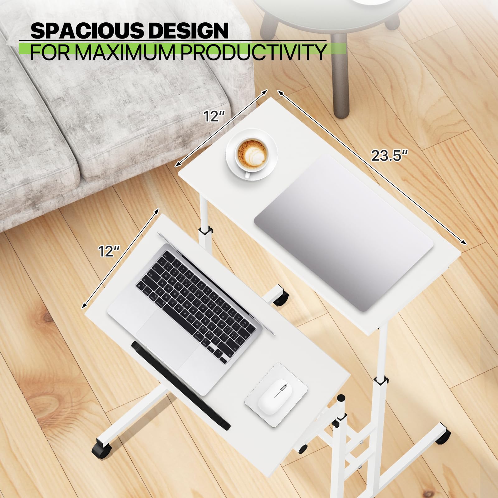 Magshion Standing Desk with Wheels 28-46 Heights Adjustable Sit to Stand Up Mobile Computer Table with Keyboard Tray — view 4