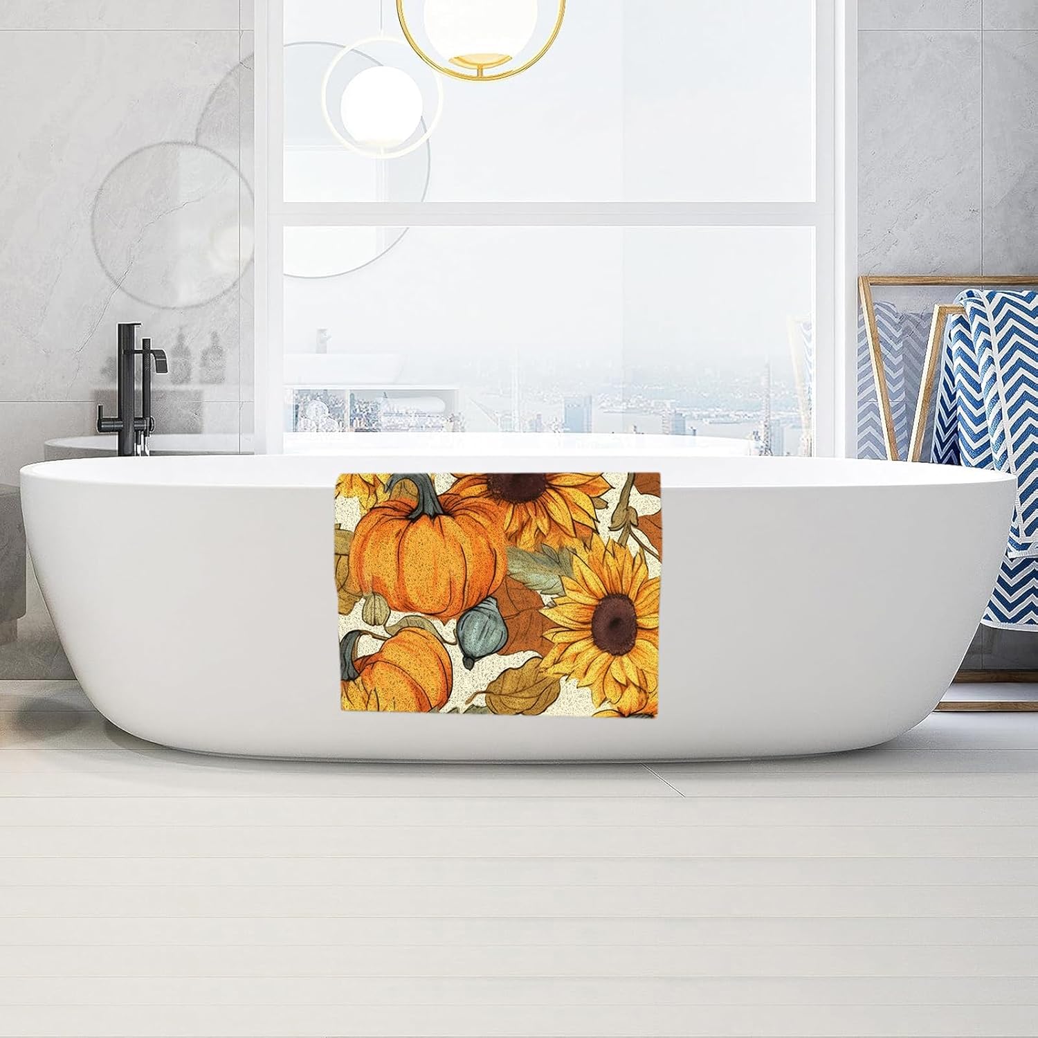 Fall Harvest Pumpkins Non-Slip Bathroom Mat with 40x18 inch,Comfortable Bath Tub Mat,Quick Dry Anti Slip PVC Loofah Shower Bathtub Mat for Bathroom,Tub and Shower
