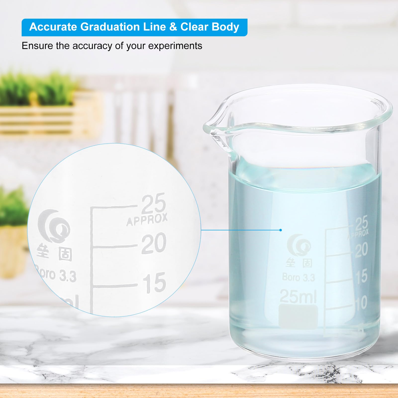 PATIKIL 25ml Becher Bas En Verre, 24Pcs 3.3 Bechers En Verre Borosilicate Gradués Avec Bec Verseur Pour Expérience De Laboratoire, Cuisine Et Pâtisserie, Transparent