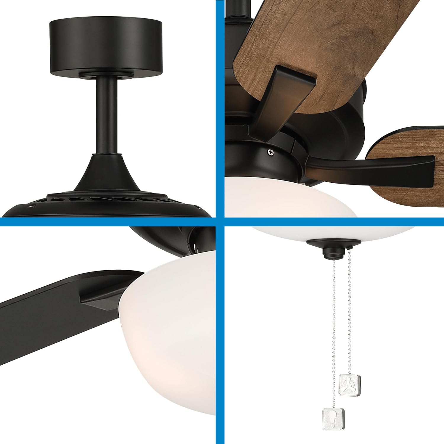 DESIGNERS FOUNTAIN Gallant II Ceiling Fan with Lights, 52 Inch LED 3000K Indoor Outdoor 5-Blades Fan, Pull Chain, Matte Black, FP-GLT52B30A-MB