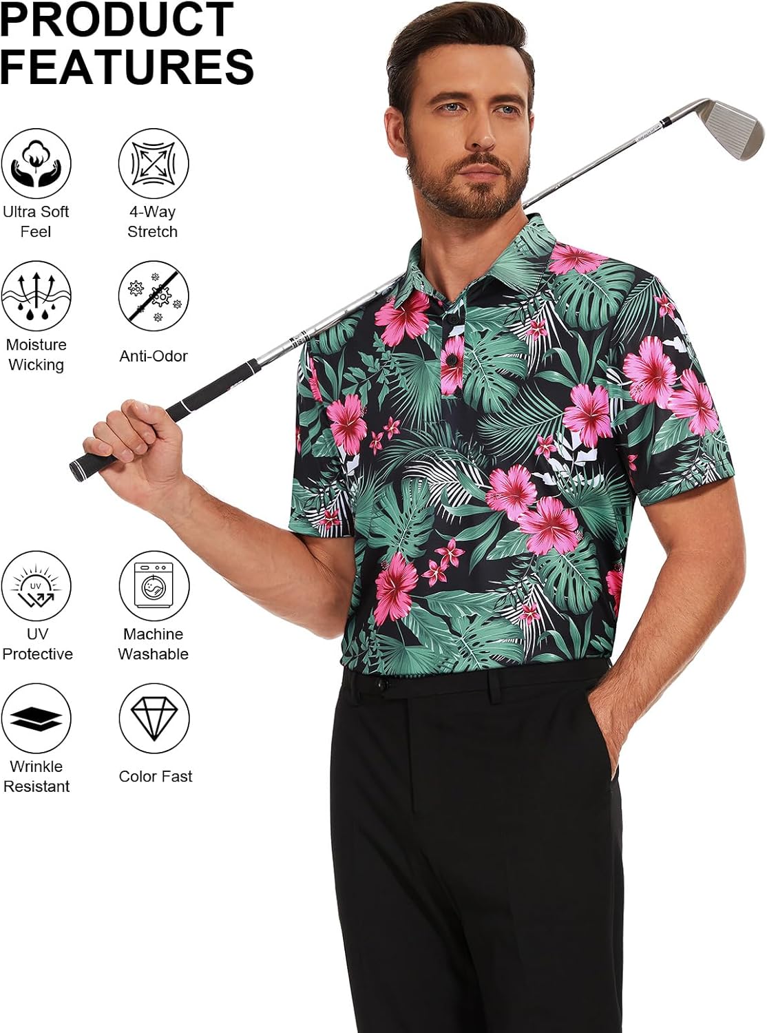 Viracy Men's Golf Shirts Short Sleeve Dry Fit Moisture Wicking Performance Mens Golf Polo Shirts S-3XL - Image 3