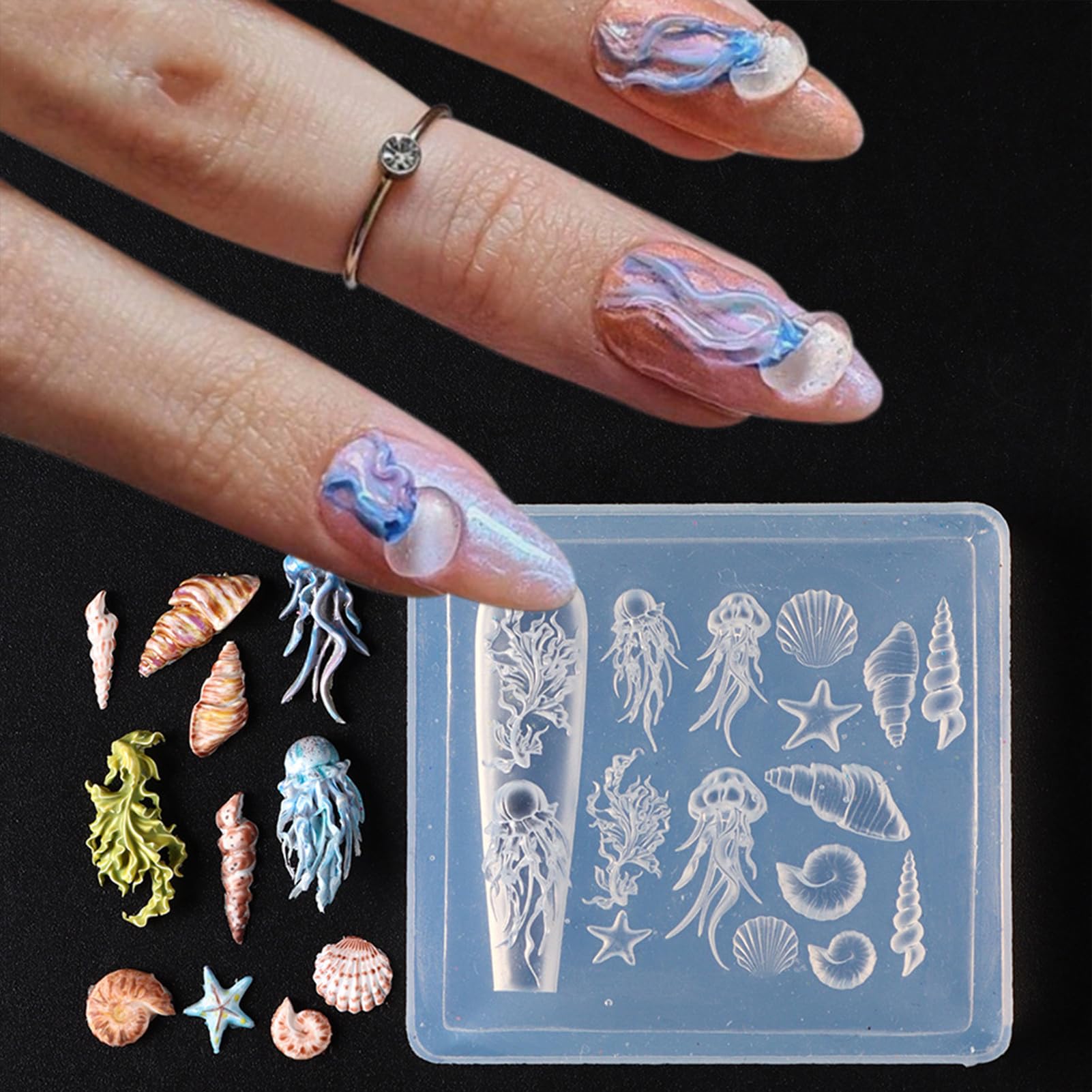 Nail Charm Mold, Nail Carving Decor Mould, Silicone Molds, 3D Sea Themed, Jewelry Making Tools, 1,97 żywica epoksydowa do salonu i domu