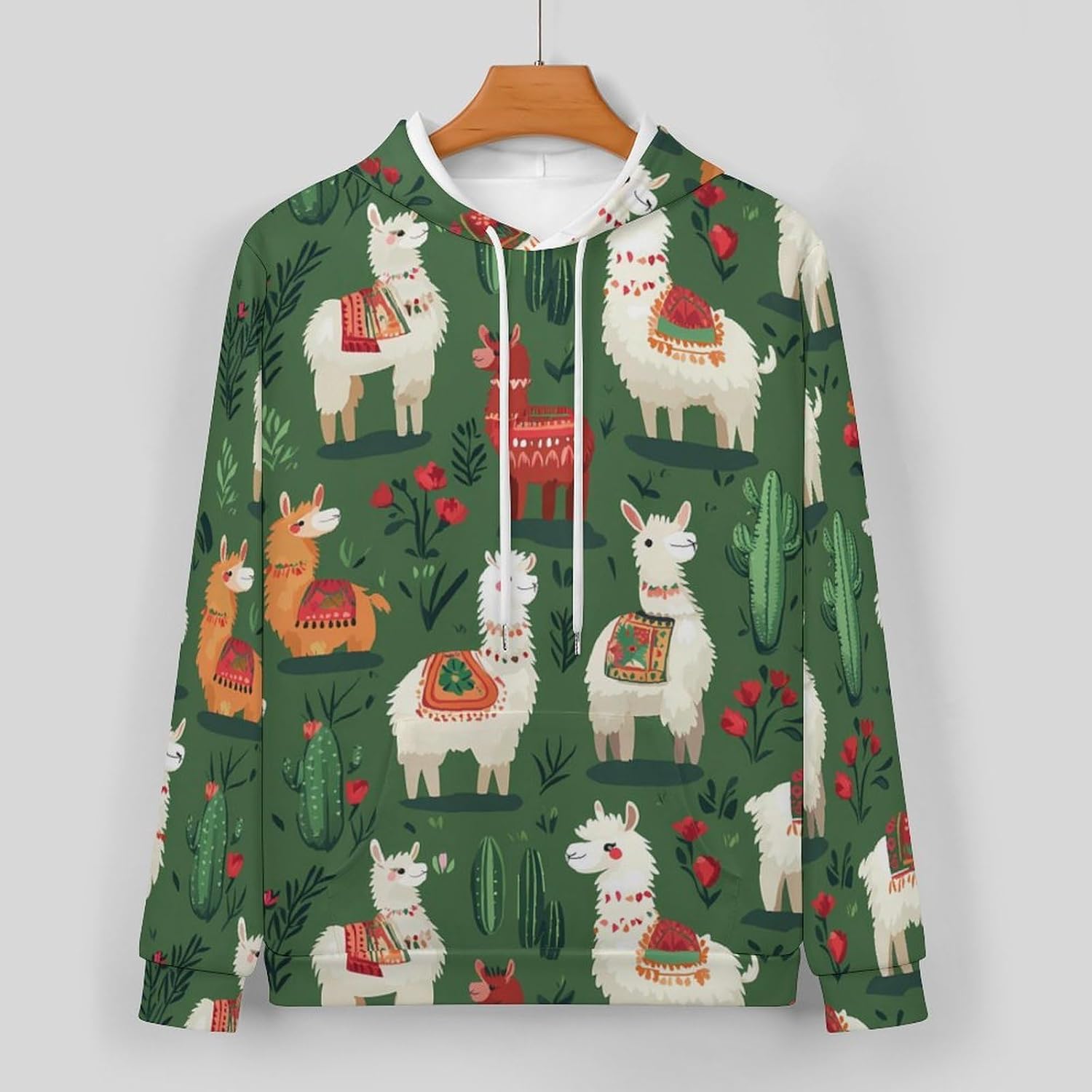 Llama Alpaca And Cactus Men's Hooded Set Casual 2 Pieces Suits Pullover Tracksuit Hoodies And Sweatpants
