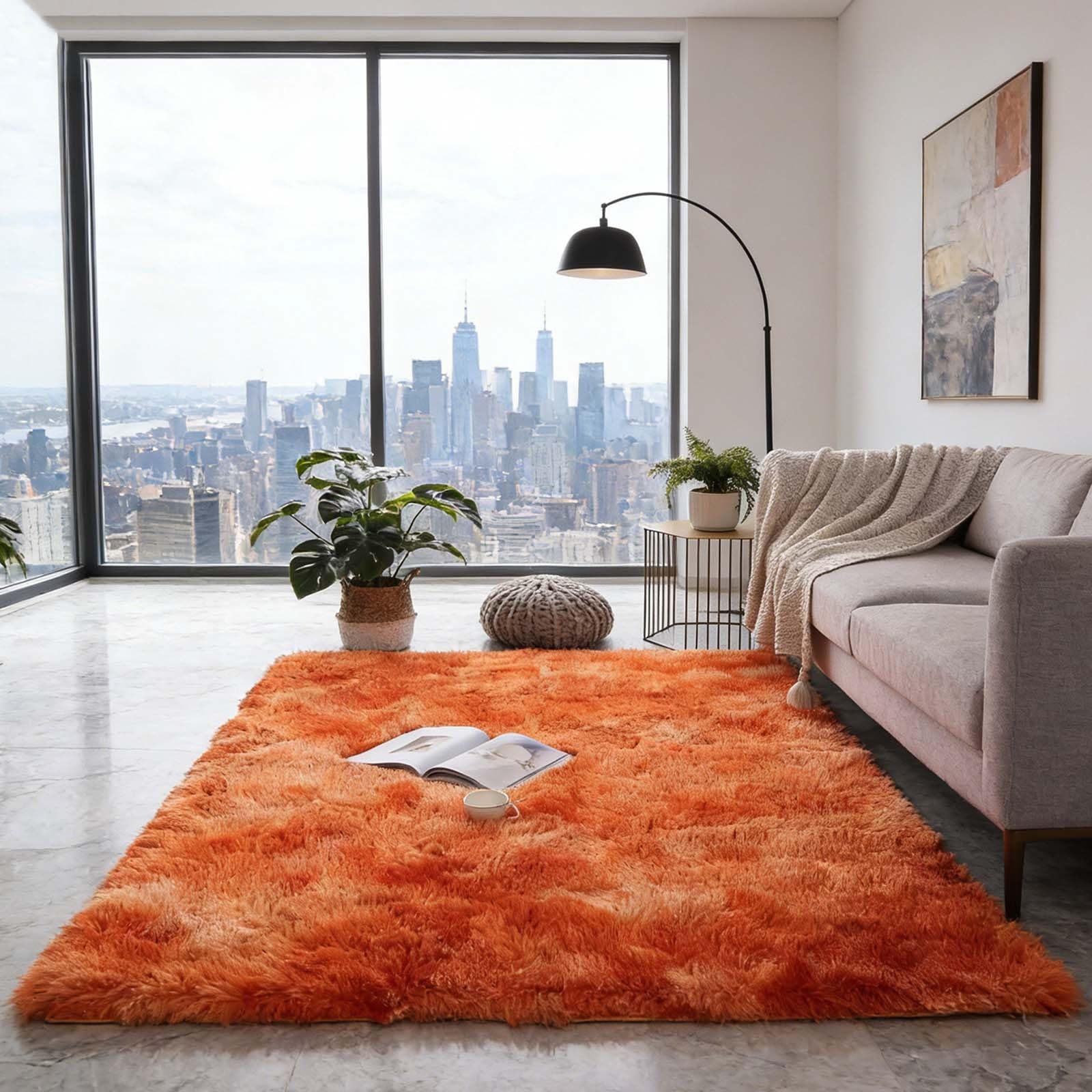 Tapis moelleux 100 x 200 cm orange de haute qualité avec dessous antidérapant
