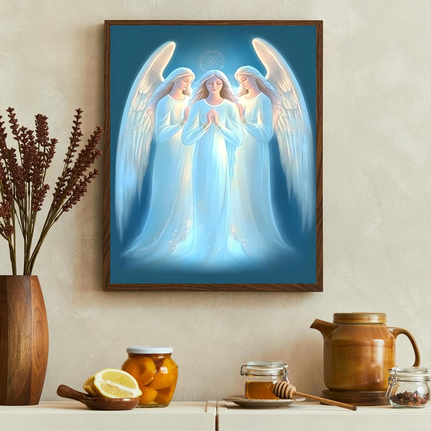 NSUAJOF Diamond Painting Kits Three Praying Angels Art Painting 5D DIY Full Round Drill HD Canvas Wall Art, Personalized Gifts for Family Friends Home Wall Decor 12x18 Inch