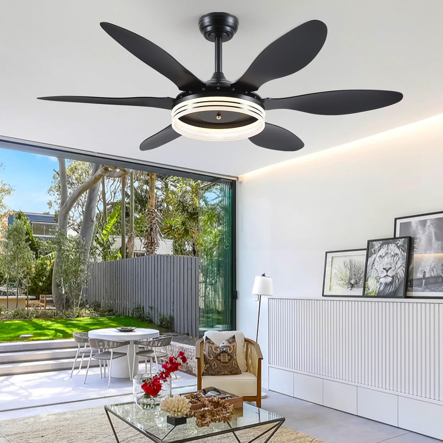 BayDay Ceiling Fans with Lights, Black Ceiling Fan with Light and Remote 3CCT Dimmable Light, 6 Blades, Reversible 6 Speeds Flush Mount Slope Ceiling Fan Modern Bedroom Living Room Indoor 51 inch - Image 7