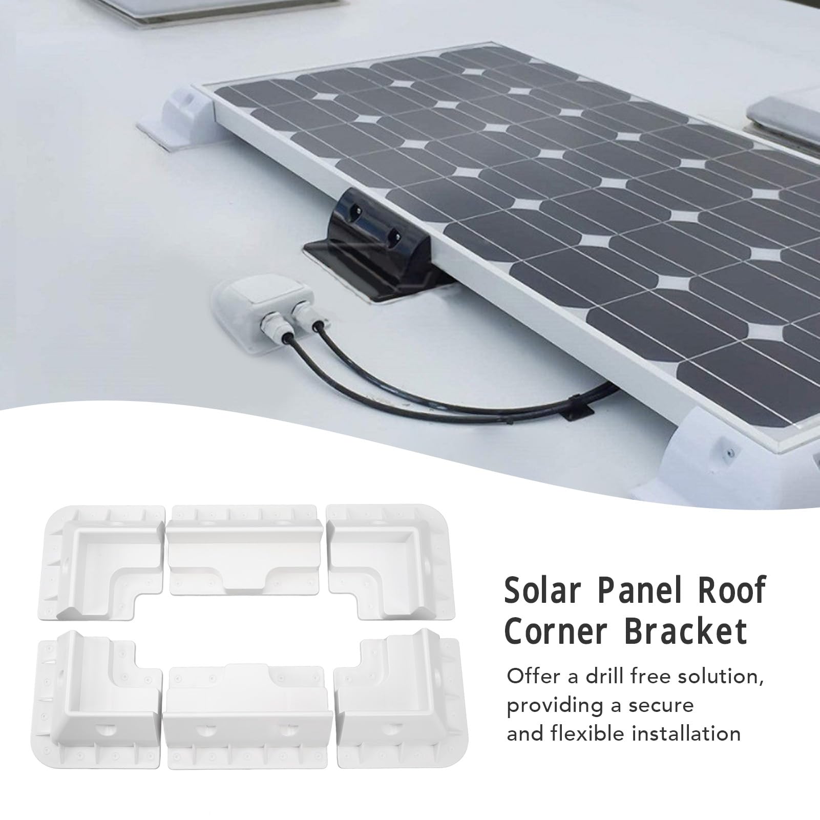 6 staffe di Montaggio per Pannello Solare, Kit di Montaggio angolare in ABS, Staffa angolare Senza Trapano, Resistente alla Luce Solare, per tetti di Camper, roulotte, Veicoli, (Bianco)