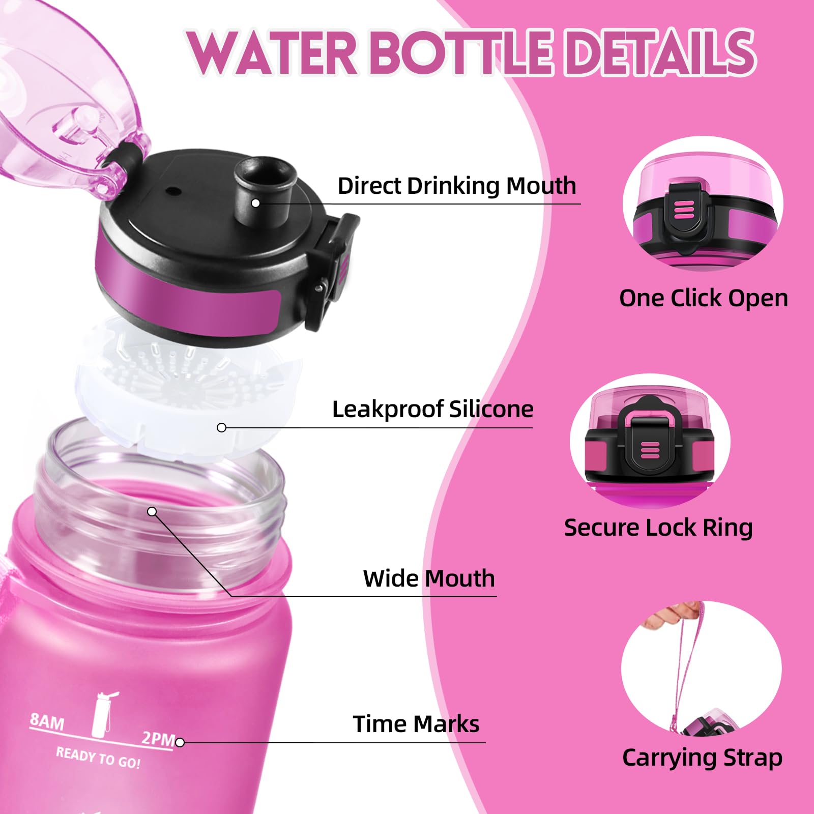 Motswedi Borraccia 1 litro,Riutilizzabile, Borraccia Motivazionale, a Prova di Perdite, Bottiglia Acqua, Senza BPA, Borracce, per Sport, Ufficio, Ciclismo, Palestra, Viola&Nero