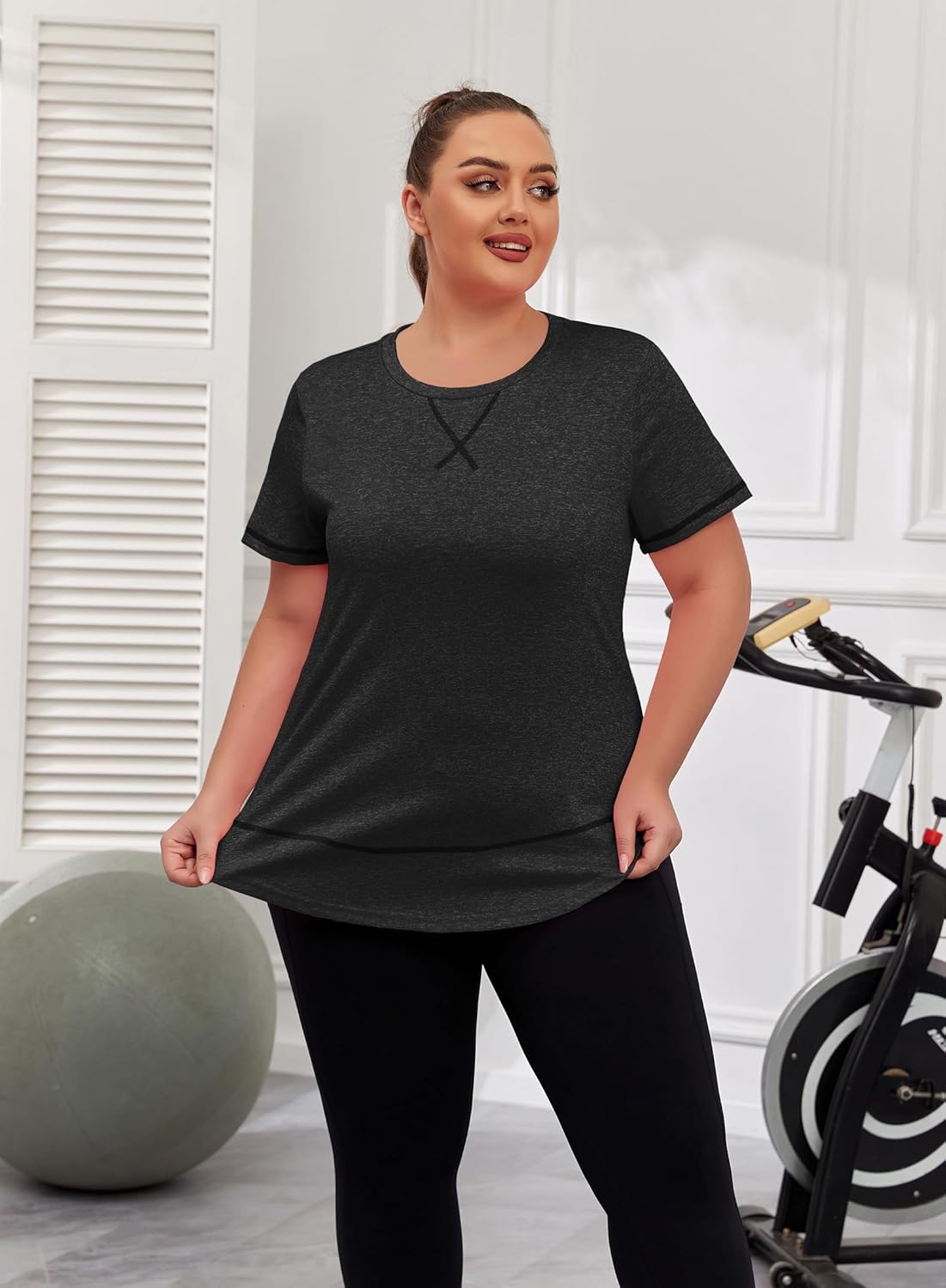 Women's Plus Size Workout Tops Short Sleeve Loose fit Shirts Athletic Gym Yoga Clothing - Image 5