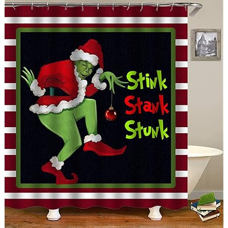 Amazon.com: Vertrauen Christmas Shower Curtain for Bathroom, Grinch ...