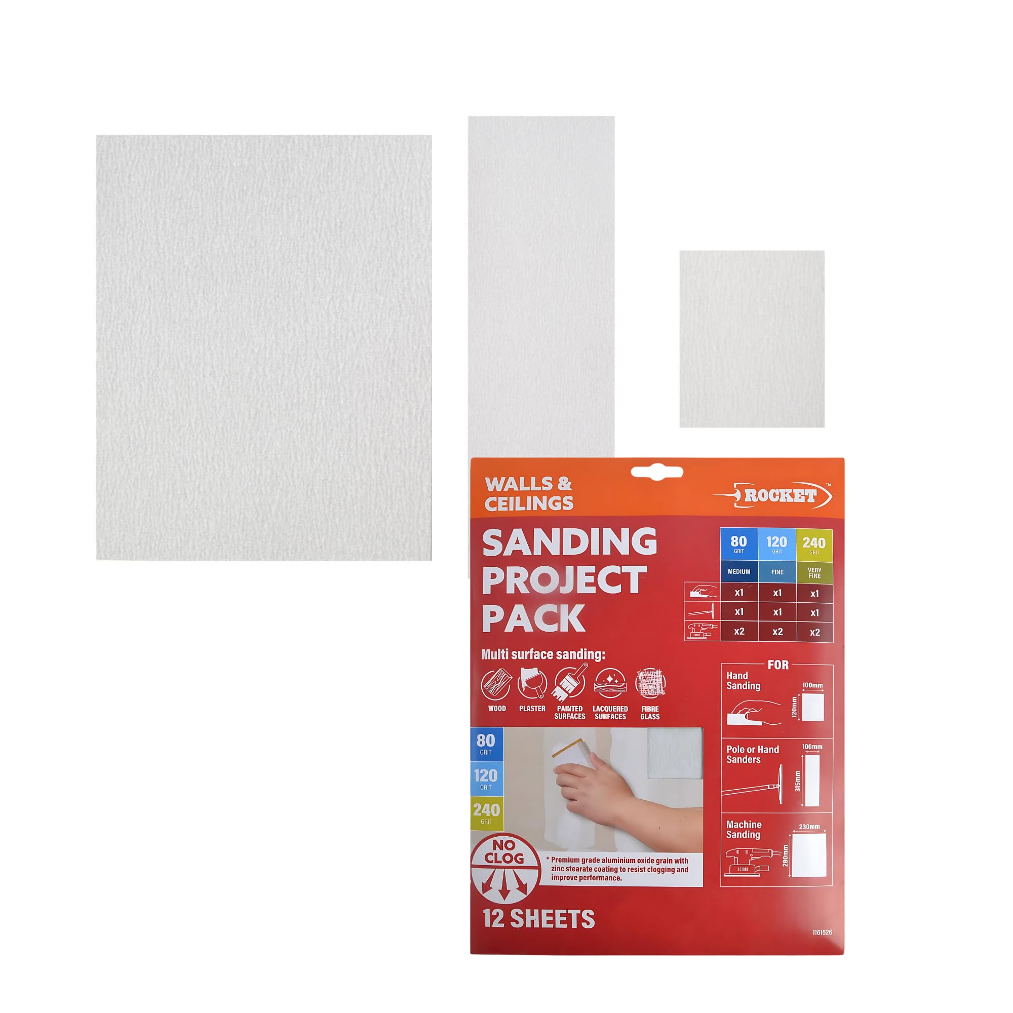 Rocket Sanding Sheets Multipack 12 Pack - for Hand, Machine & Pole Sanders