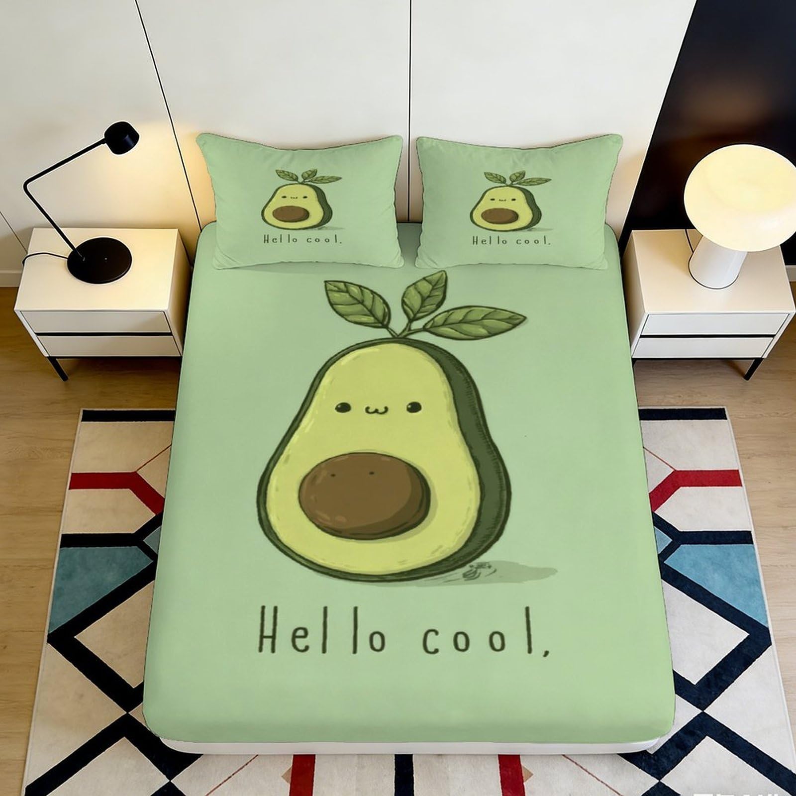 Pnayamiorkfel Style-4 3D Printed Cute Avocado Pattern Fitted Sheet Microfiber Green Cartoon Fruit Mattress Cover For Bedroom Dorm All Ages 90X200x25cm