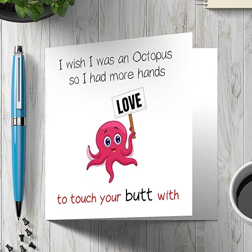 Miniatura 3 de Tarjeta divertida para cumpleaños o aniversario, humor romántico para cónyuge, tarjetas de felicitación - I Wish I Was an Octopus