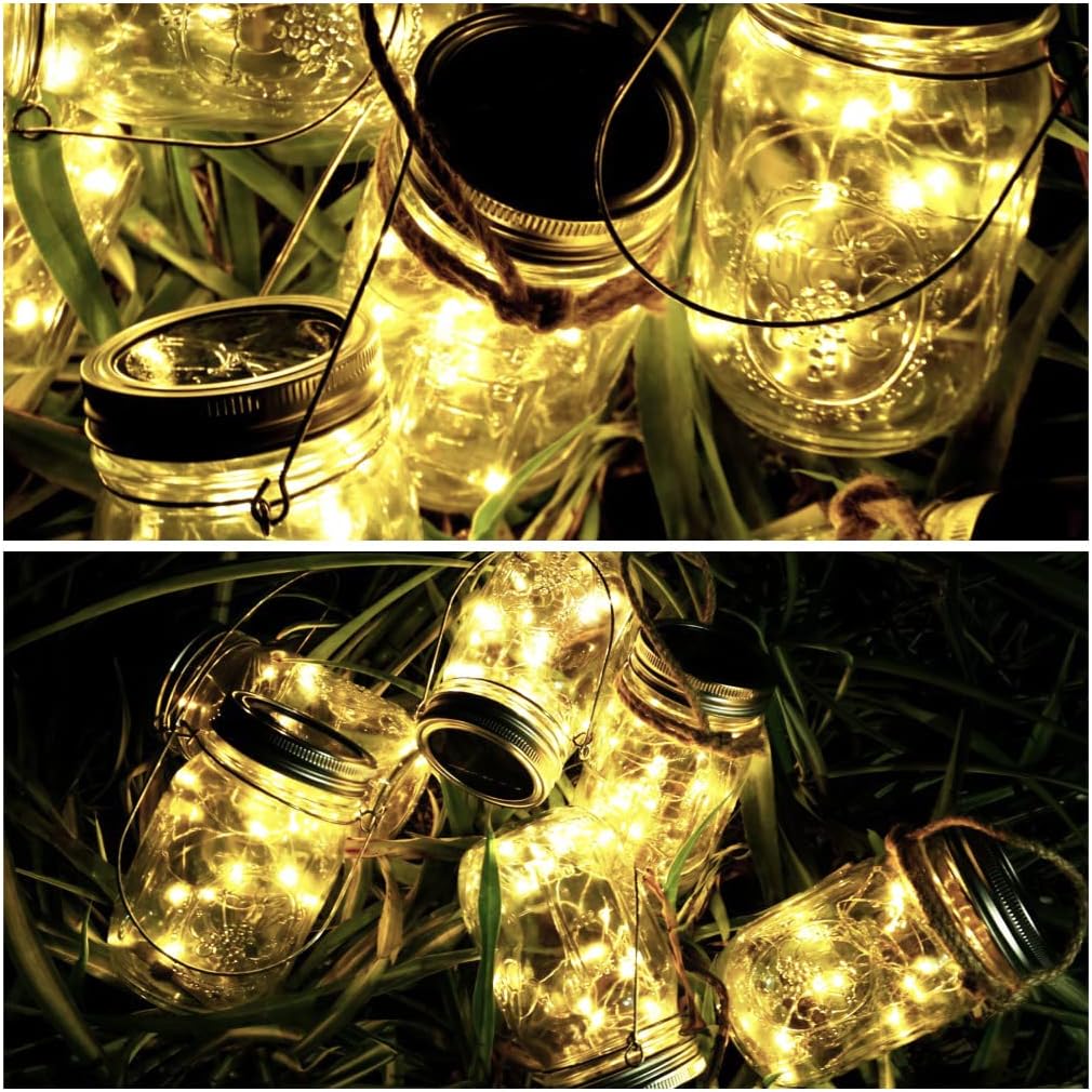 SmilingTown Solar Light for Mason Jars 20 LED Outdoor Fairy String Light Lids with Hangers for Jar Lantern Waterproof Rust Resist for Patio Lawn Garden Decor No Jars 10 Pack (Warm White)