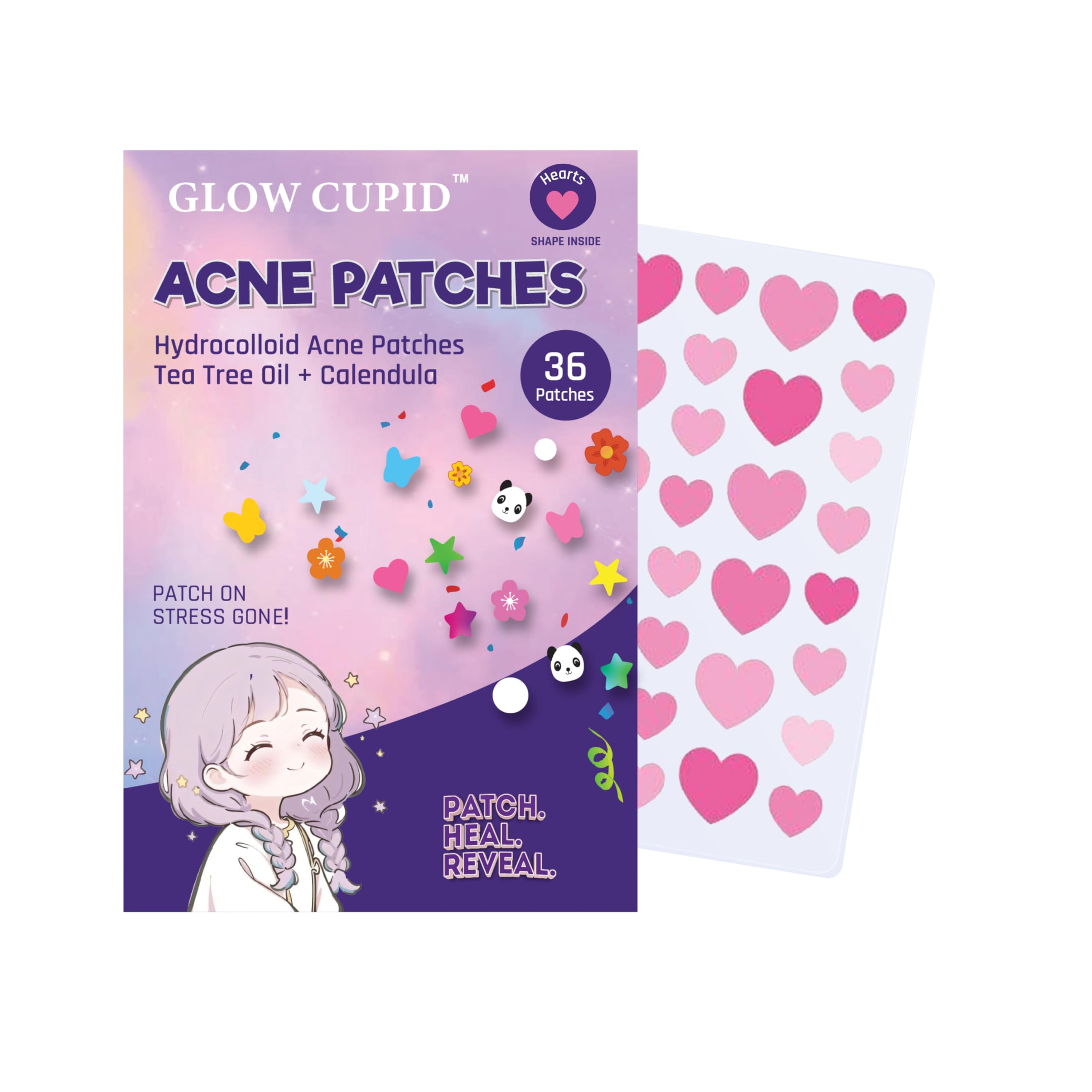 GLOW CUPID Hydrocolloid Acne Patches with Tea Tree Oil & Calendula | 36 Patches | Fast Healing | Absorbs Pus & Oil | Blemish Spot Treatment | Invisible, Waterproof & Skin-Friendly Pimple Patches (Pink Heart Shape - 36 Patches)-image-38
