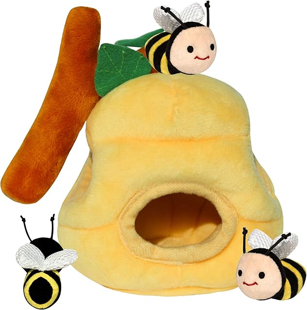 JoyToy Hide and Seek Dog Toy - Dog Bee Toys for Small Dogs - Cute Hide a Bee Puppy Toy - Dog Toy Hide and Seek Beehive Game Toy for Small Dogs(Beehive 8 Inch)
