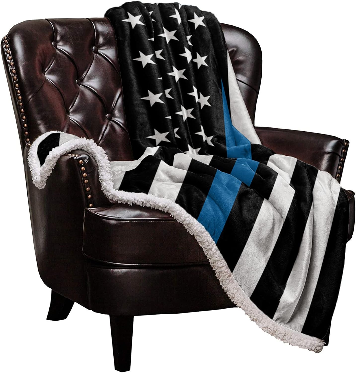 Untra Soft Sherpa Fleece Blanket, Blue Line Flag American