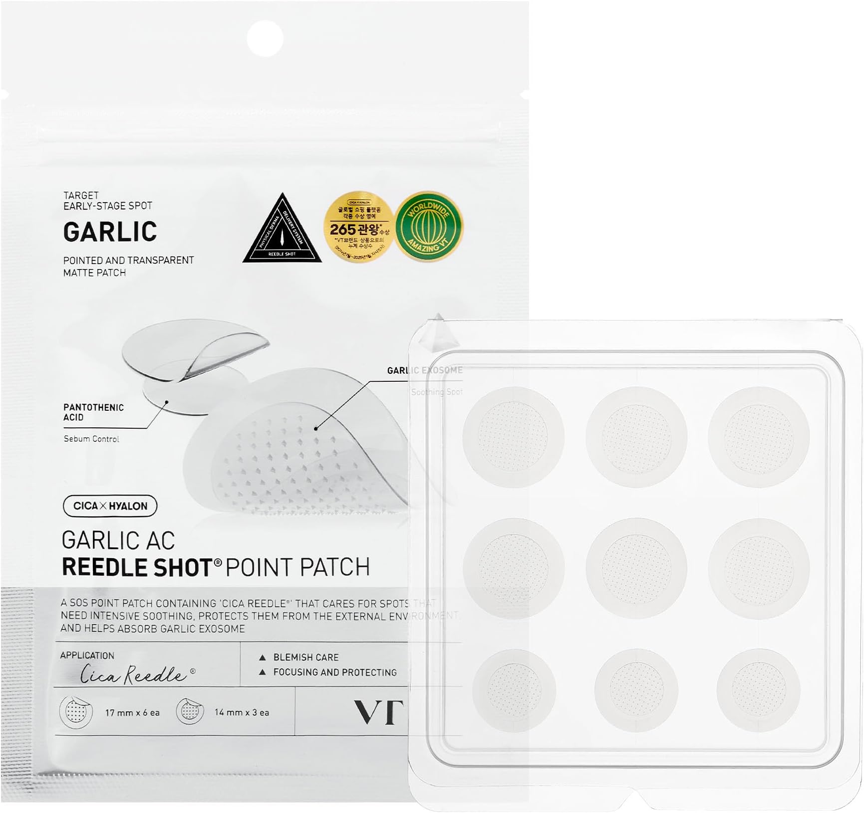 Garlic AC Reedle Shot Point Patch, Spot Patch for Early-Stage Blemishes (9 Patches), Microdart Technology, Exosomes, Allicin, Korean Skincare