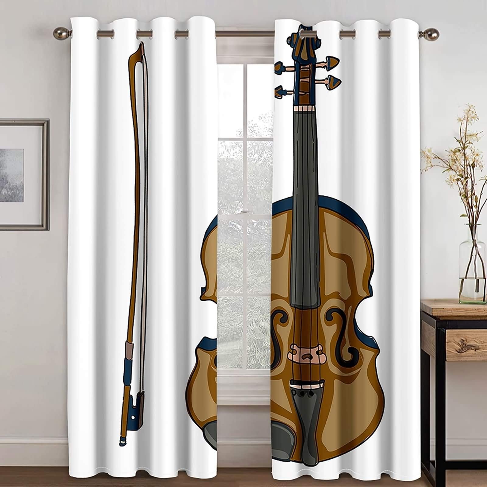 Epinki Zasłony poliestrowe biały brązowy wiolonczelowy zasłony zasłony do kuchni, dostępne w 21 rozmiarach, rozmiar 274 x 244 cm
