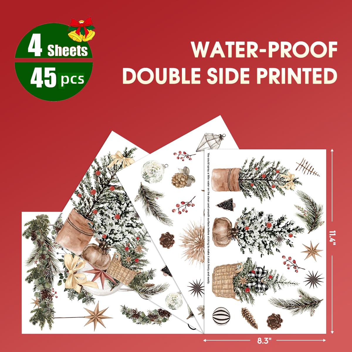 Horaldaily 45 calcomanías de Navidad para ventana, adornos de bolas de árboles de Navidad marrones para el hogar, suministros de fiesta, tienda, decoración de exhibición de vidrio