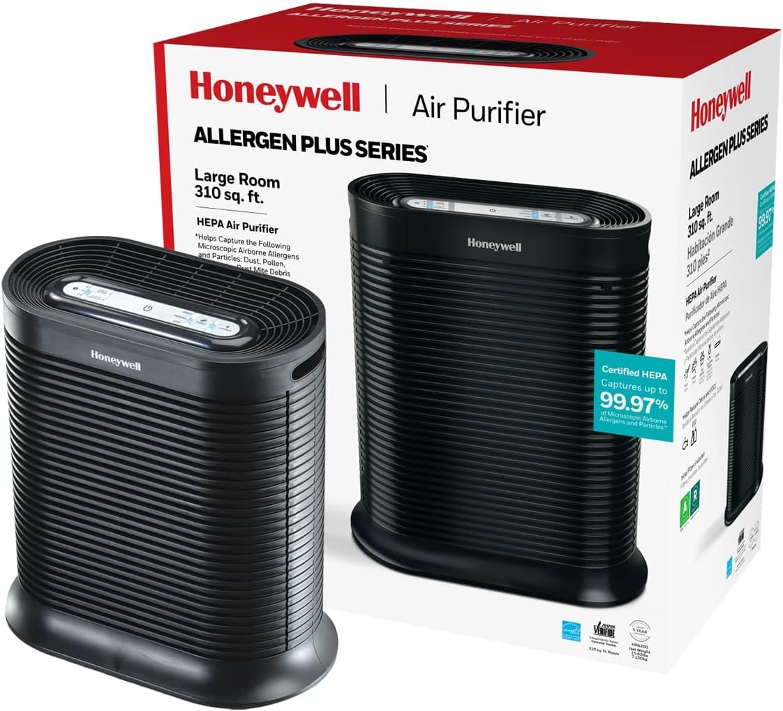 Honeywell HPA300 HEPA Air Purifier for Extra Large Rooms - Microscopic Airborne Allergen+ Dust Reducer, Cleans Up To 2250 Sq Ft in 1 Hour - Wildfire/Smoke, Pollen, Pet Dander – Black
