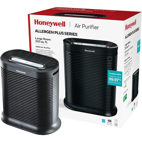 Honeywell AllergenPlus HEPA Air Purifier, Airborne Allergen Reducer for Large Rooms 1500 sq ft, Reduces Allergens, Smoke, Wildfire Smoke, Pollen, Pet Dander and More, Black, HPA200