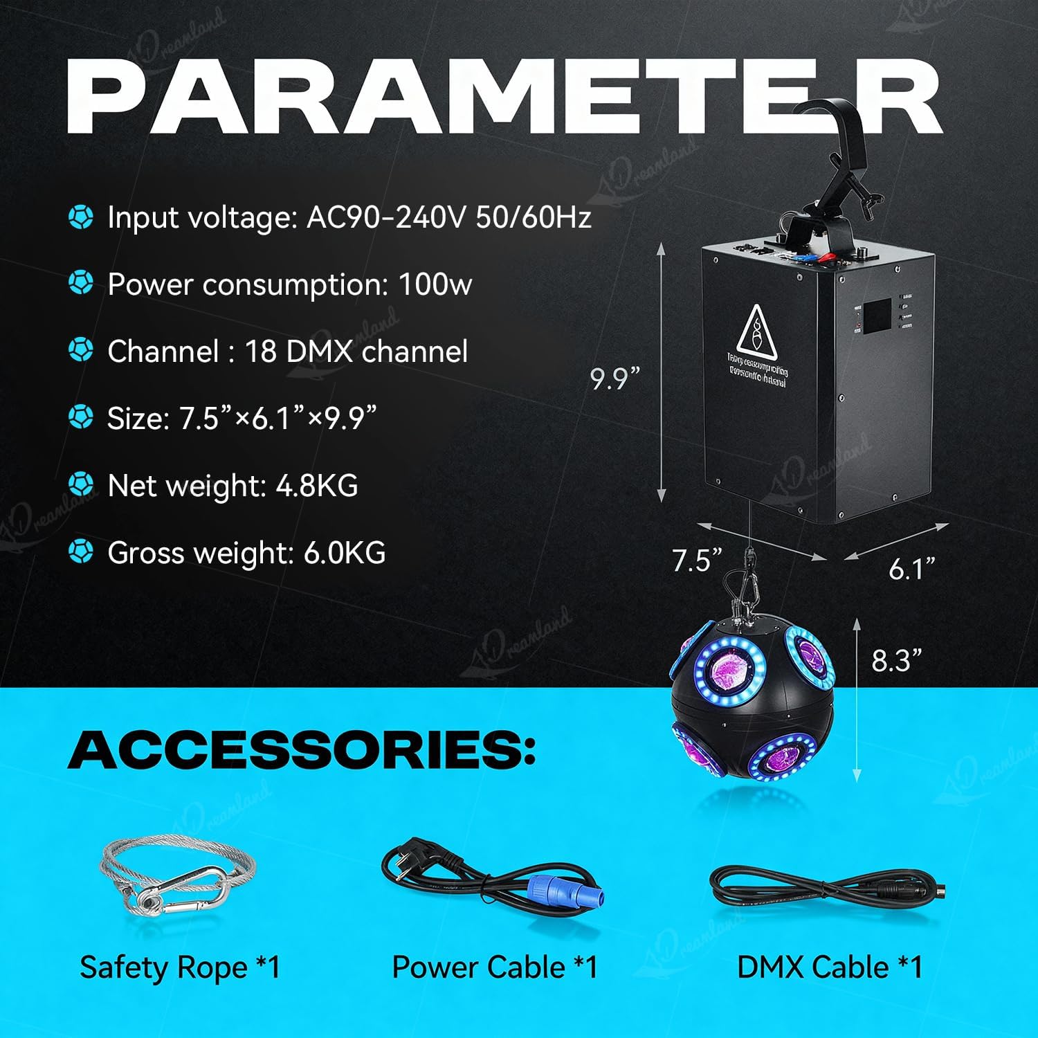 Kinetic LED Ball Light with DMX Control & Motorized Lift System - 21cm RGBW Football Lights for Wedding, Stage, Party, and DJ Events (Kinetic Ball Light)