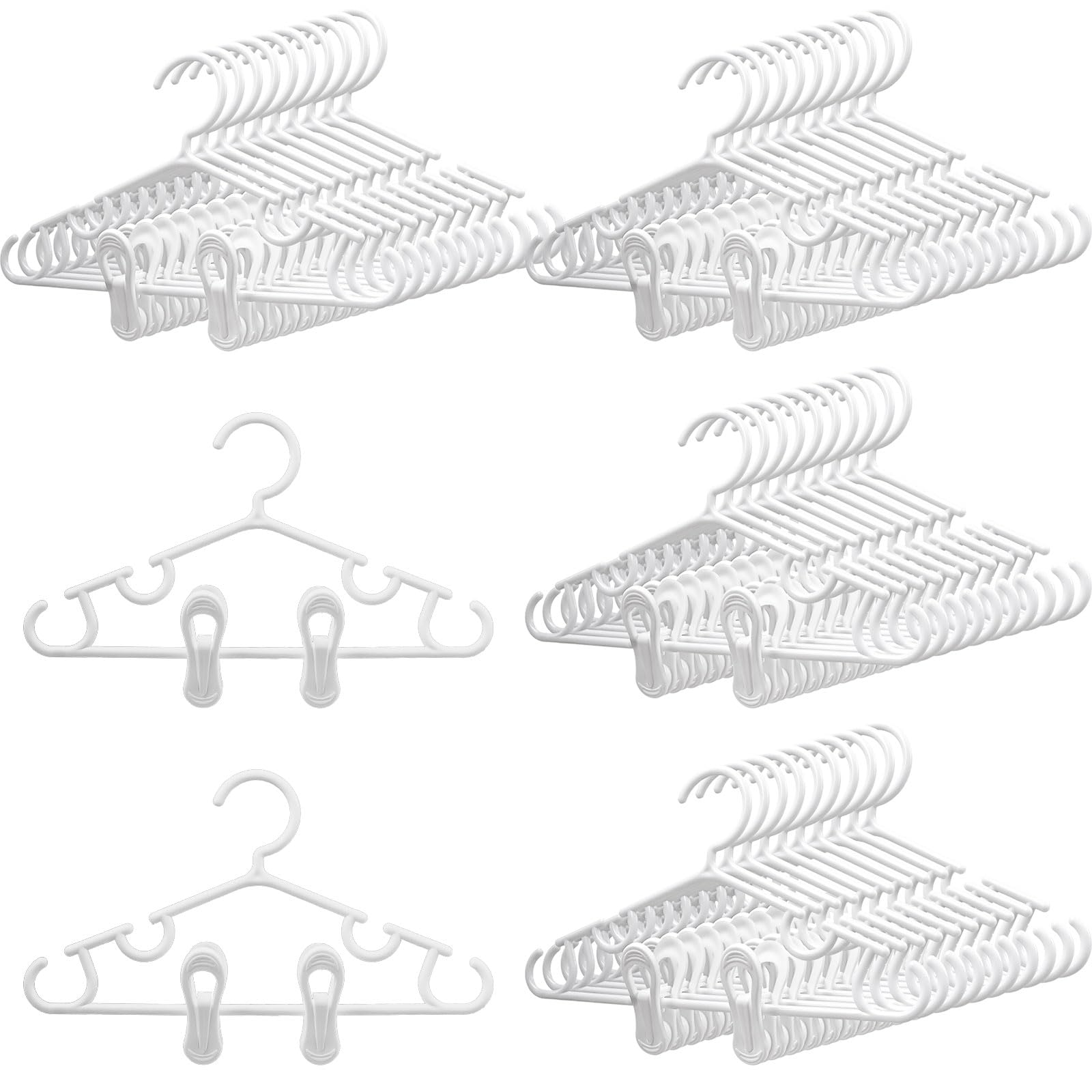 40 Stück Baby Kleiderbügel mit Clips, 27x14 cm Weiß Kleiderbügel rutschfest Kinder, Platzsparend Kunststoff Hosenbügel für Hemden, Hosen, Röcke, Kleider, Jacken, Mäntel
