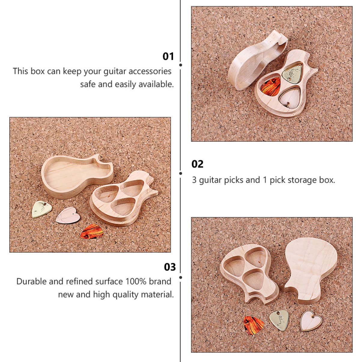 ifundom Estuche Elegante para Púas De Guitarra 3 Juegos Madera De Arce Almacenamiento De Púas Kit De Piezas De Guitarra